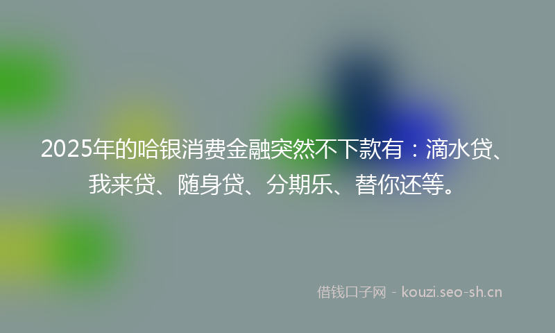 2025年的哈银消费金融突然不下款有：滴水贷、我来贷、随身贷、分期乐、替你还等。