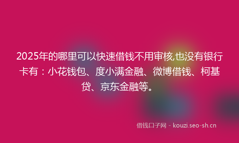 2025年的哪里可以快速借钱不用审核,也没有银行卡有:小花钱包、度小满金融、微博借钱、柯基贷、京东金融等。