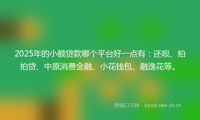 2025年的小额贷款哪个平台好一点有：还呗、拍拍贷、中原消费金融、小花钱包、融逸花等。