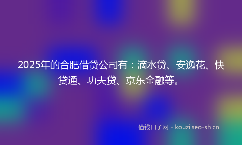 2025年的合肥借贷公司有:滴水贷、安逸花、快贷通、功夫贷、京东金融等。