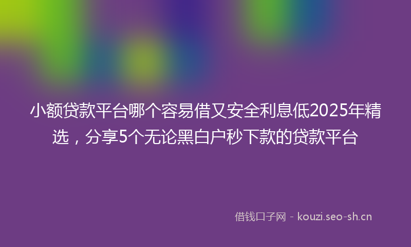 小额贷款平台哪个容易借又安全利息低2025年精选，分享5个无论黑白户秒下款的贷款平台