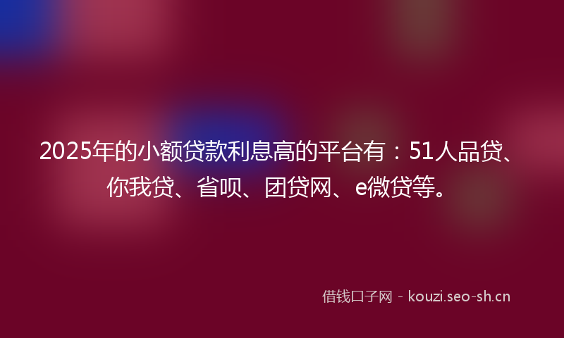 2025年的小额贷款利息高的平台有：51人品贷、你我贷、省呗、团贷网、e微贷等。