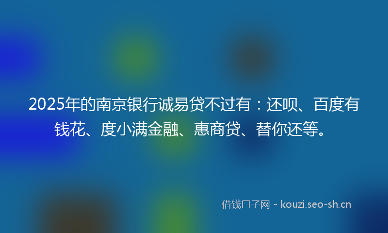 2025年的南京银行诚易贷不过有：还呗、百度有钱花、度小满金融、惠商贷、替你还等。