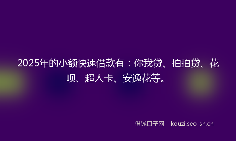 2025年的小额快速借款有:你我贷、拍拍贷、花呗、超人卡、安逸花等。