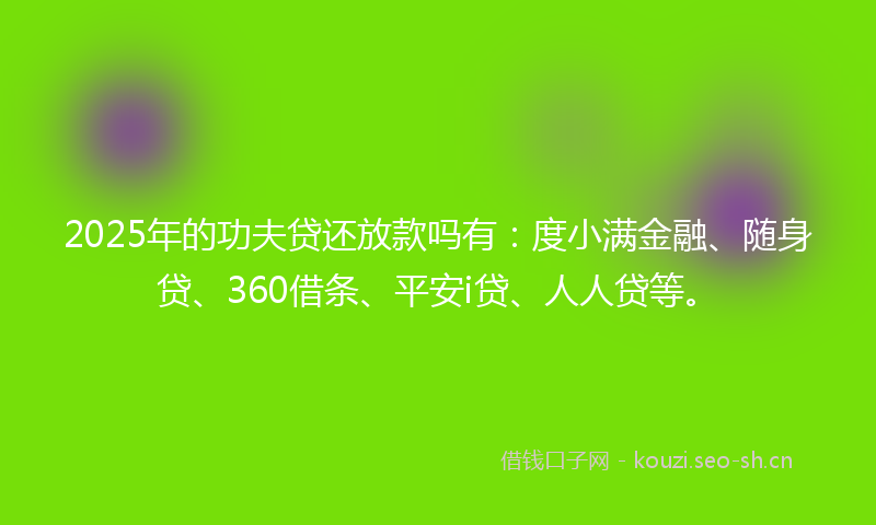2025年的功夫贷还放款吗有：度小满金融、随身贷、360借条、平安i贷、人人贷等。