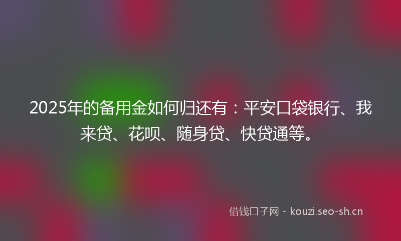 2025年的备用金如何归还有：平安口袋银行、我来贷、花呗、随身贷、快贷通等。