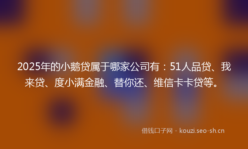 2025年的小鹅贷属于哪家公司有：51人品贷、我来贷、度小满金融、替你还、维信卡卡贷等。