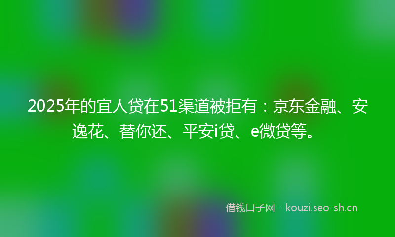 2025年的宜人贷在51渠道被拒有：京东金融、安逸花、替你还、平安i贷、e微贷等。