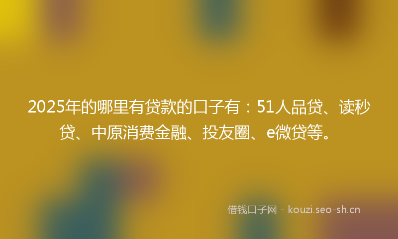 2025年的哪里有贷款的口子有：51人品贷、读秒贷、中原消费金融、投友圈、e微贷等。