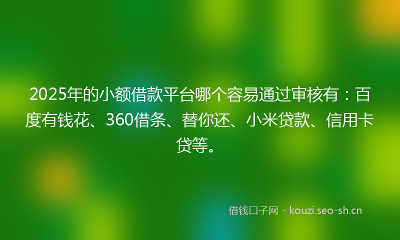 2025年的小额借款平台哪个容易通过审核有:百度有钱花、360借条、替你还、小米贷款、信用卡贷等。