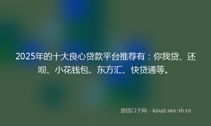 2025年的十大良心贷款平台推荐有：你我贷、还呗、小花钱包、东方汇、快贷通等。