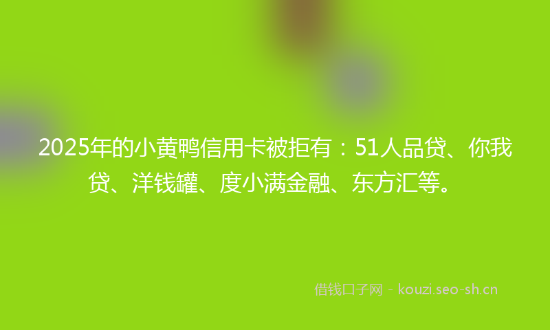 2025年的小黄鸭信用卡被拒有：51人品贷、你我贷、洋钱罐、度小满金融、东方汇等。