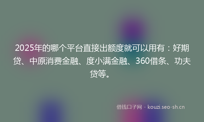 2025年的哪个平台直接出额度就可以用有：好期贷、中原消费金融、度小满金融、360借条、功夫贷等。