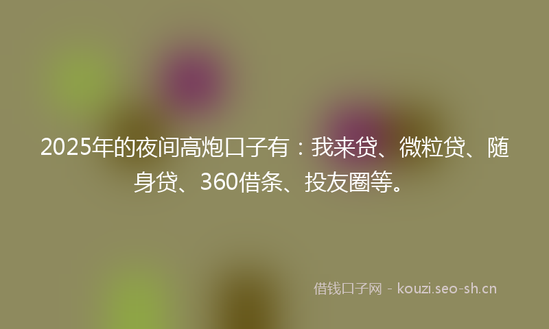 2025年的夜间高炮口子有：我来贷、微粒贷、随身贷、360借条、投友圈等。