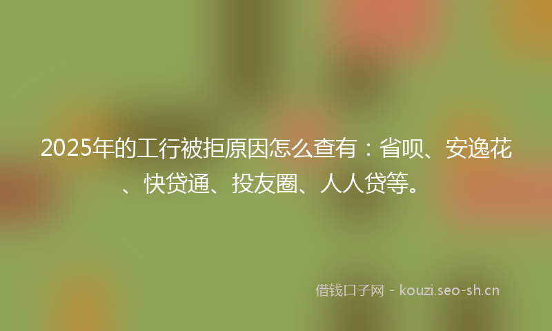 2025年的工行被拒原因怎么查有:省呗、安逸花、快贷通、投友圈、人人贷等。