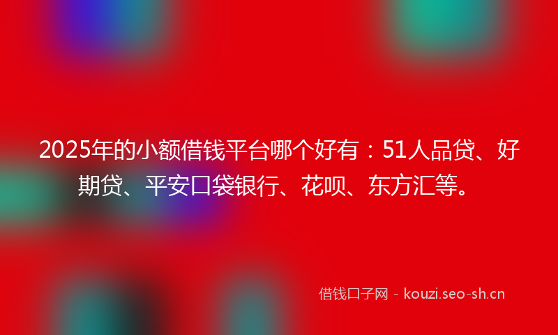 2025年的小额借钱平台哪个好有：51人品贷、好期贷、平安口袋银行、花呗、东方汇等。