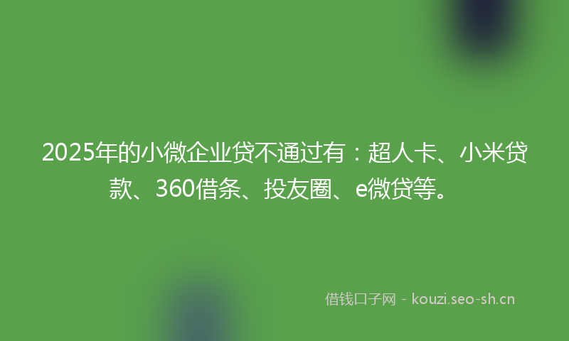2025年的小微企业贷不通过有：超人卡、小米贷款、360借条、投友圈、e微贷等。