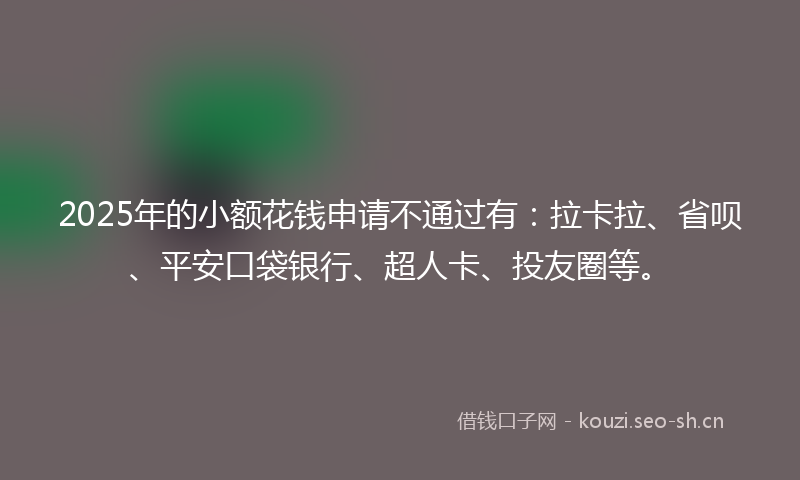2025年的小额花钱申请不通过有:拉卡拉、省呗、平安口袋银行、超人卡、投友圈等。