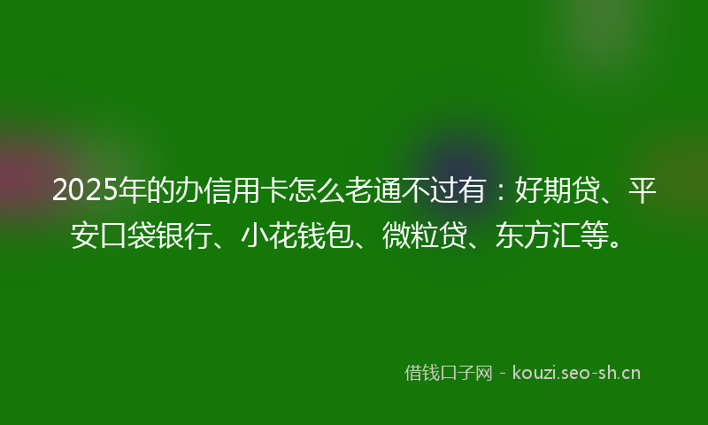 2025年的办信用卡怎么老通不过有：好期贷、平安口袋银行、小花钱包、微粒贷、东方汇等。