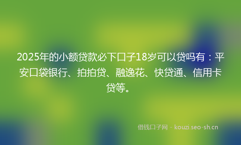 2025年的小额贷款必下口子18岁可以贷吗有：平安口袋银行、拍拍贷、融逸花、快贷通、信用卡贷等。
