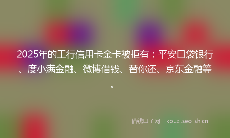 2025年的工行信用卡金卡被拒有：平安口袋银行、度小满金融、微博借钱、替你还、京东金融等。