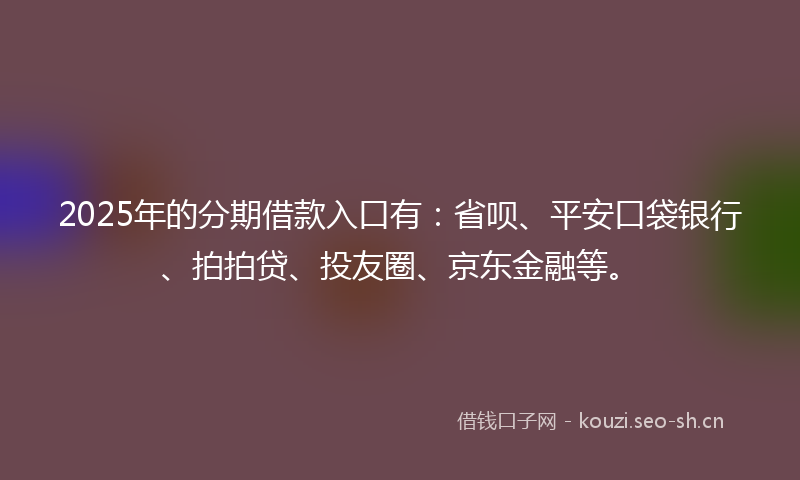 2025年的分期借款入口有：省呗、平安口袋银行、拍拍贷、投友圈、京东金融等。