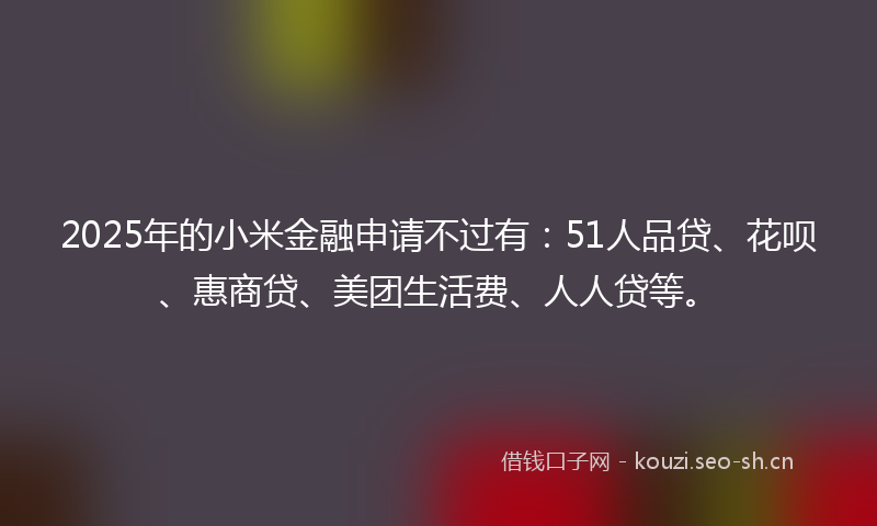 2025年的小米金融申请不过有：51人品贷、花呗、惠商贷、美团生活费、人人贷等。