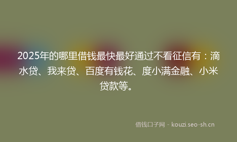 2025年的哪里借钱最快最好通过不看征信有：滴水贷、我来贷、百度有钱花、度小满金融、小米贷款等。