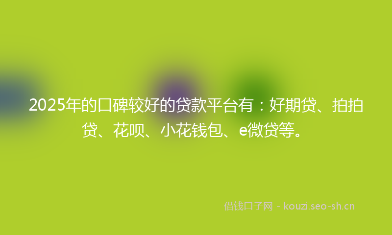 2025年的口碑较好的贷款平台有：好期贷、拍拍贷、花呗、小花钱包、e微贷等。