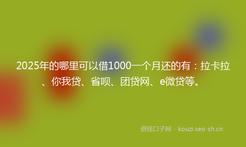 2025年的哪里可以借1000一个月还的有：拉卡拉、你我贷、省呗、团贷网、e微贷等。