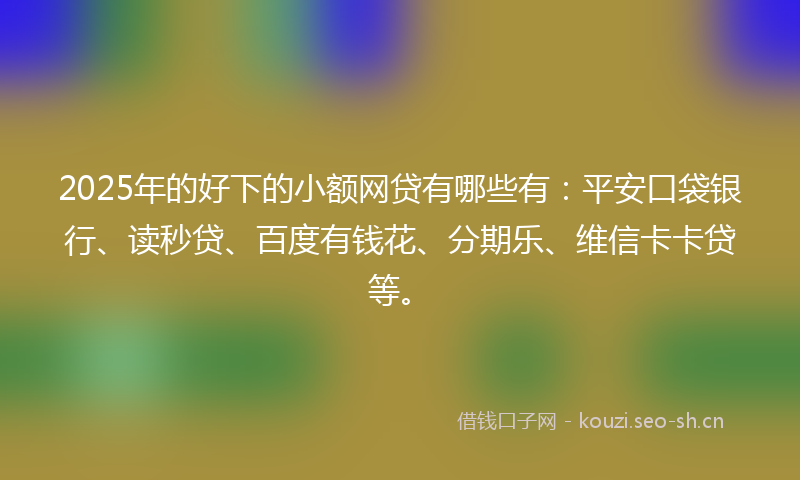 2025年的好下的小额网贷有哪些有：平安口袋银行、读秒贷、百度有钱花、分期乐、维信卡卡贷等。