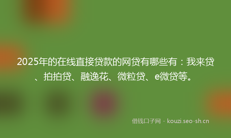 2025年的在线直接贷款的网贷有哪些有：我来贷、拍拍贷、融逸花、微粒贷、e微贷等。