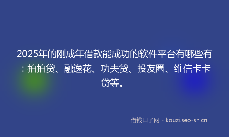 2025年的刚成年借款能成功的软件平台有哪些有：拍拍贷、融逸花、功夫贷、投友圈、维信卡卡贷等。