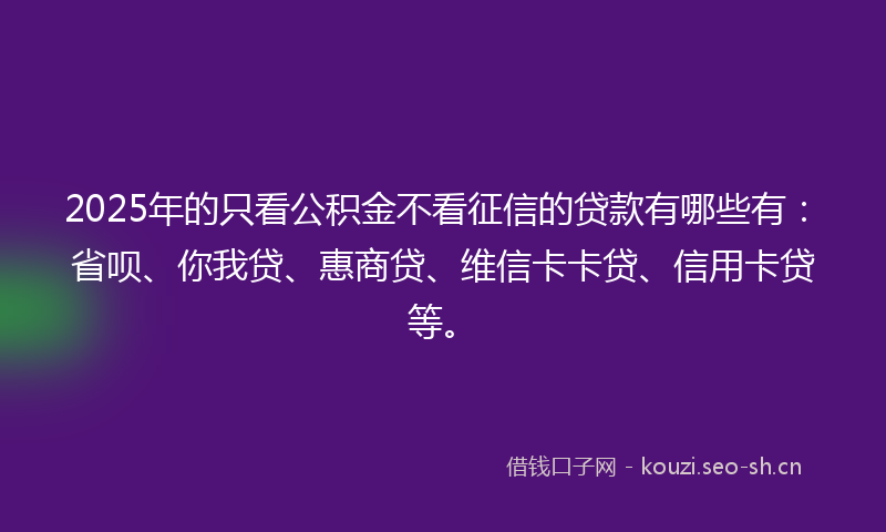 2025年的只看公积金不看征信的贷款有哪些有：省呗、你我贷、惠商贷、维信卡卡贷、信用卡贷等。