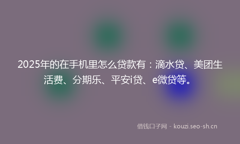 2025年的在手机里怎么贷款有：滴水贷、美团生活费、分期乐、平安i贷、e微贷等。