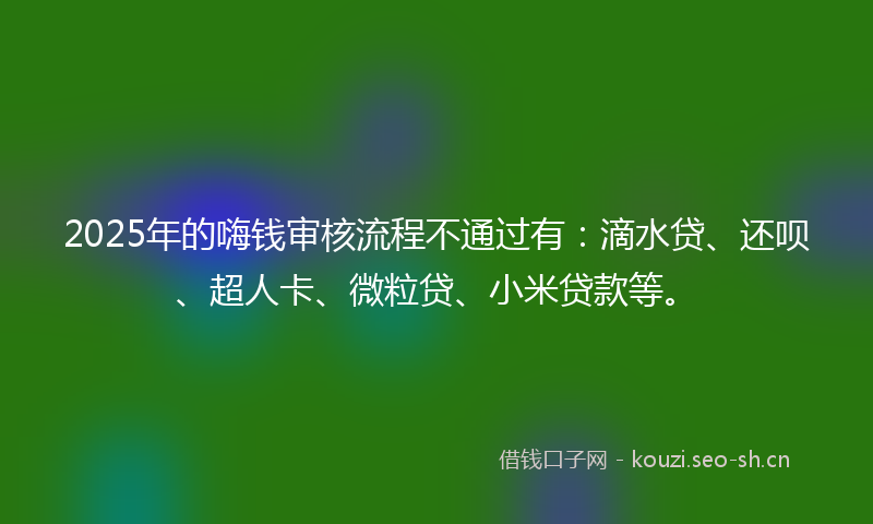 2025年的嗨钱审核流程不通过有：滴水贷、还呗、超人卡、微粒贷、小米贷款等。