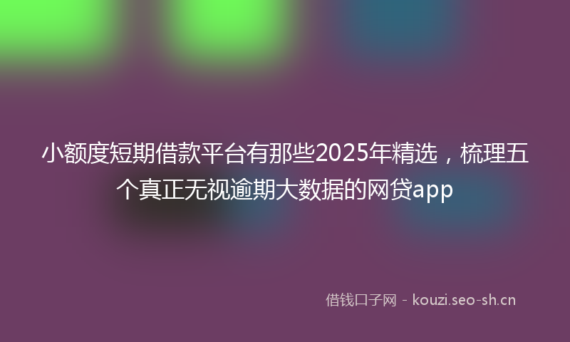 小额度短期借款平台有那些2025年精选，梳理五个真正无视逾期大数据的网贷app