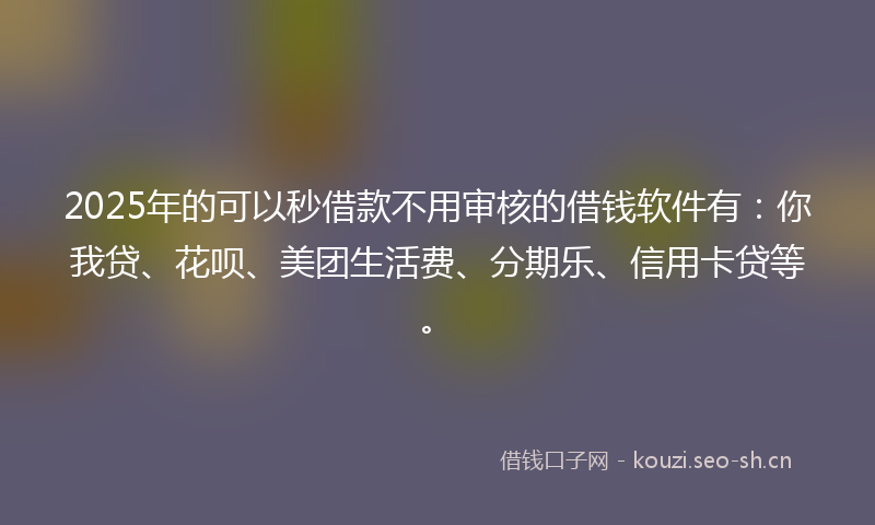 2025年的可以秒借款不用审核的借钱软件有：你我贷、花呗、美团生活费、分期乐、信用卡贷等。