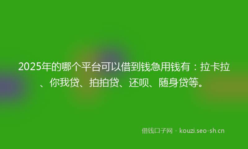 2025年的哪个平台可以借到钱急用钱有：拉卡拉、你我贷、拍拍贷、还呗、随身贷等。