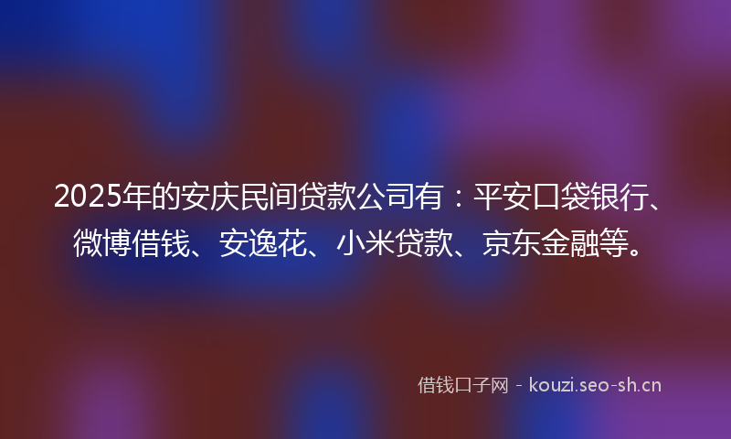 2025年的安庆民间贷款公司有：平安口袋银行、微博借钱、安逸花、小米贷款、京东金融等。