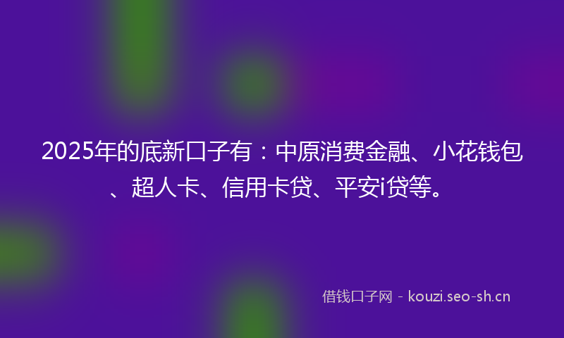 2025年的底新口子有：中原消费金融、小花钱包、超人卡、信用卡贷、平安i贷等。