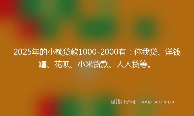 2025年的小额贷款1000-2000有:你我贷、洋钱罐、花呗、小米贷款、人人贷等。