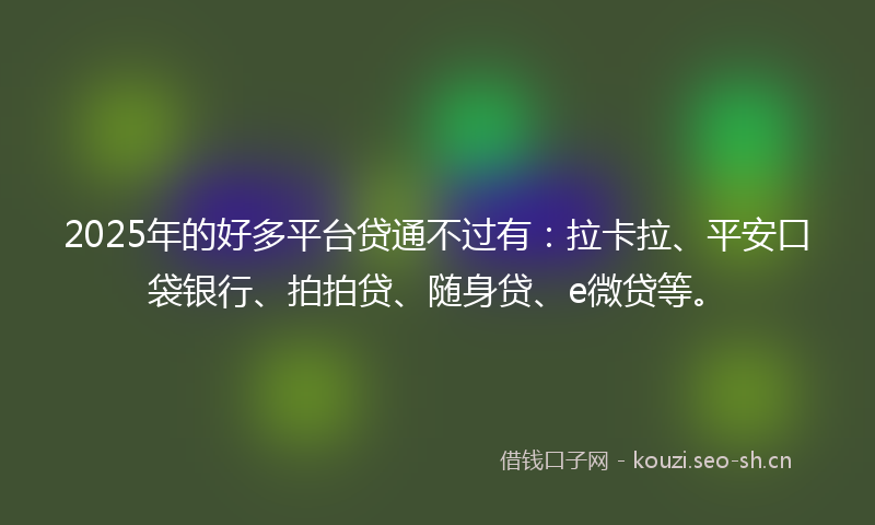 2025年的好多平台贷通不过有：拉卡拉、平安口袋银行、拍拍贷、随身贷、e微贷等。