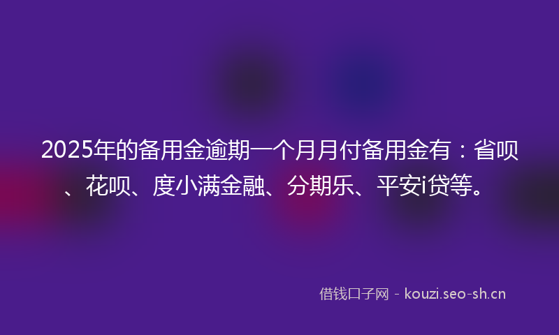 2025年的备用金逾期一个月月付备用金有：省呗、花呗、度小满金融、分期乐、平安i贷等。