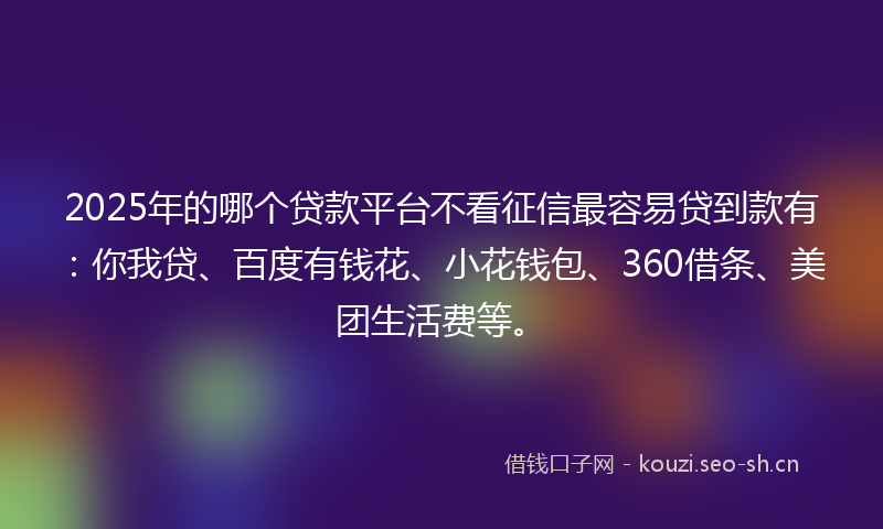 2025年的哪个贷款平台不看征信最容易贷到款有：你我贷、百度有钱花、小花钱包、360借条、美团生活费等。