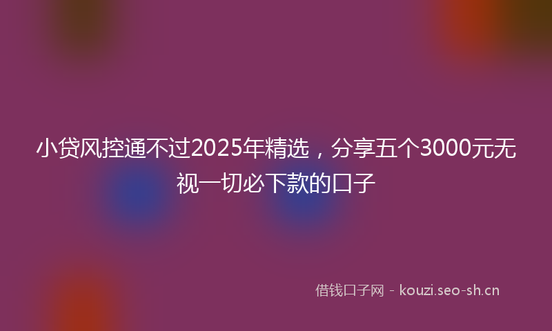 小贷风控通不过2025年精选，分享五个3000元无视一切必下款的口子