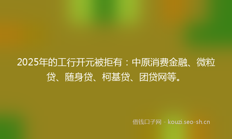 2025年的工行开元被拒有：中原消费金融、微粒贷、随身贷、柯基贷、团贷网等。