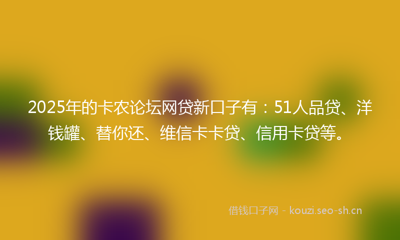 2025年的卡农论坛网贷新口子有：51人品贷、洋钱罐、替你还、维信卡卡贷、信用卡贷等。