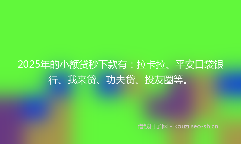2025年的小额贷秒下款有：拉卡拉、平安口袋银行、我来贷、功夫贷、投友圈等。