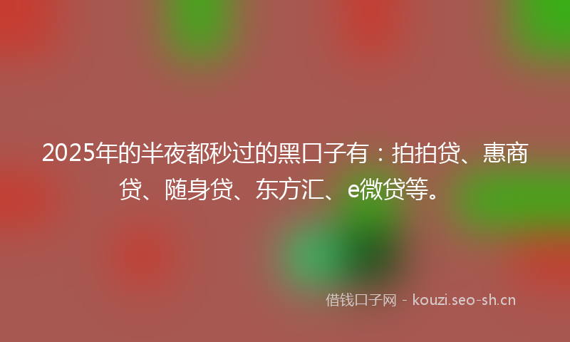 2025年的半夜都秒过的黑口子有:拍拍贷、惠商贷、随身贷、东方汇、e微贷等。